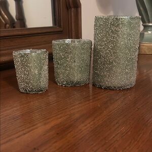 Textured Green Candle Holder Trio